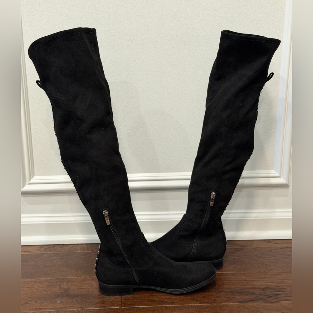 Marc Fisher Black Over the Knee Studded Boots - Picture 4 of 9